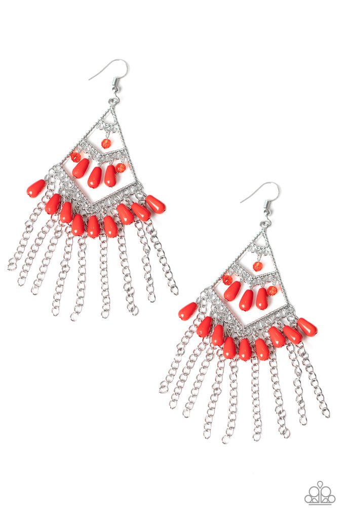 Paparazzi-Trending Transcendence-Red Bead and Silver Frame Earrings - The Sassy Sparkle