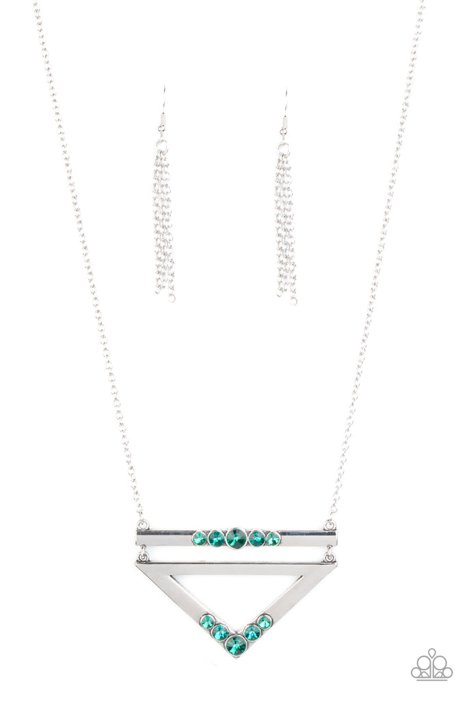 Triangulated Twinkle-Green-Paparazzi Necklace - The Sassy Sparkle