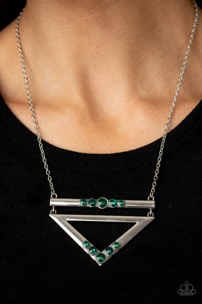 Triangulated Twinkle-Green-Paparazzi Necklace - The Sassy Sparkle