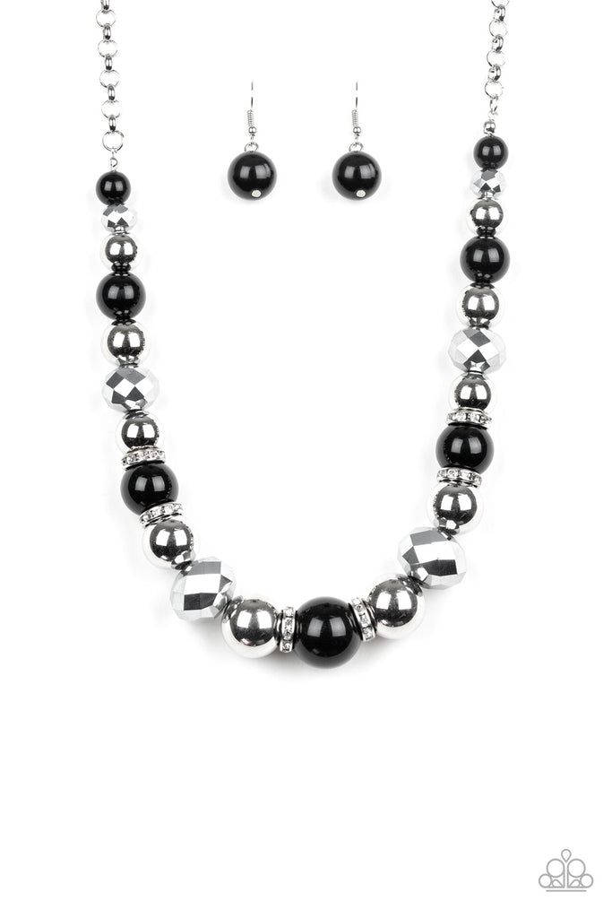 Paparazzi-Weekend Party-Black Necklace-silver-white rhinestones - The Sassy Sparkle