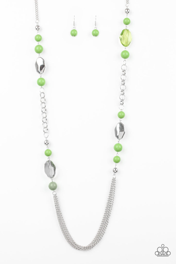 Marina Majesty-Green Necklace-Long-Apple Green-Paparazzi - The Sassy Sparkle