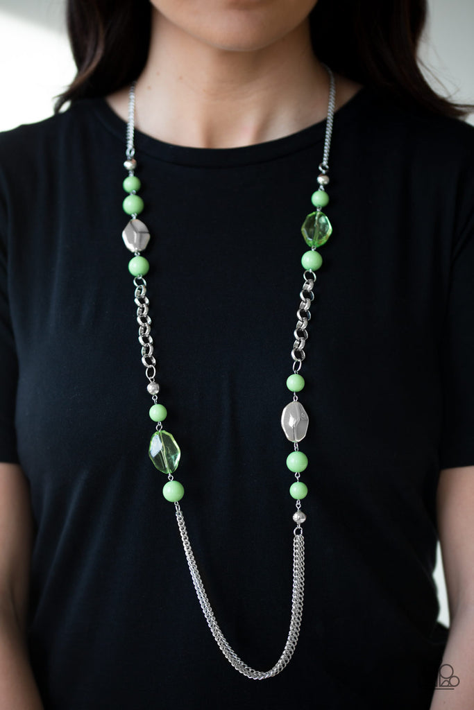 Marina Majesty-Green Necklace-Long-Apple Green-Paparazzi - The Sassy Sparkle