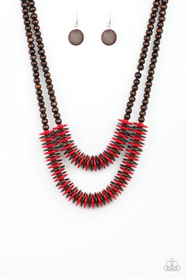 Dominican Disco - Red Wood Necklace-Paparazzi