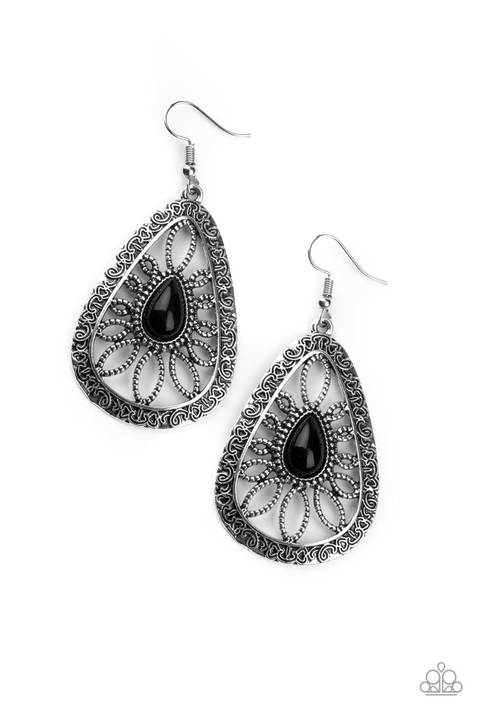 Paparazzi-Floral Frill-Black and Silver Earring