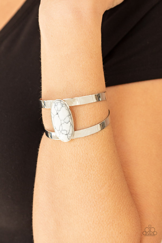 Paparazzi-Quarry Queen-white stone and silver cuff - The Sassy Sparkle