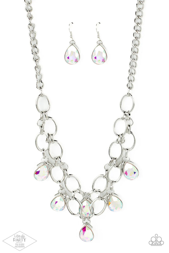 Show-Stopping Shimmer-Multi Paparazzi Necklace-Silver/Iridescent - The Sassy Sparkle