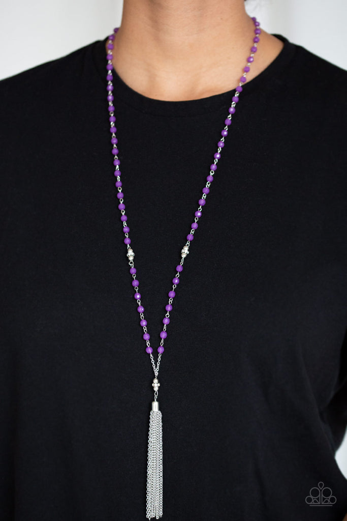 Tassel Takeover-purple Paparazzi necklace-Y-Shaped-Tassel - The Sassy Sparkle