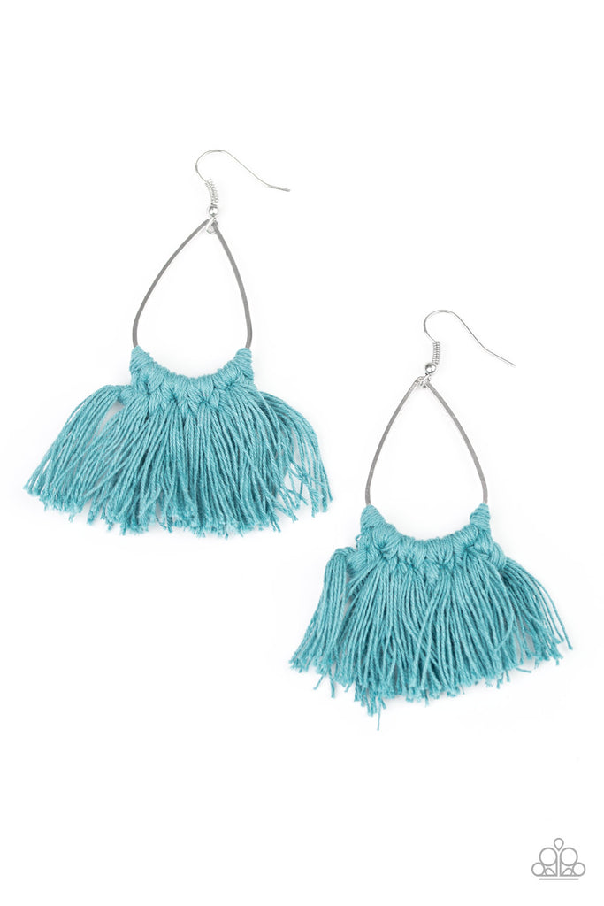 Tassel Treat - Blue Tassel Earring-Paparazzi