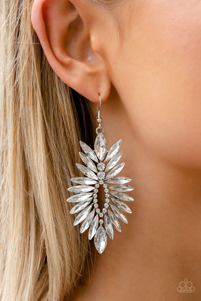 Turn Up The Luxe-White Paparazzi Earring-Life of the Party October 2022 - The Sassy Sparkle