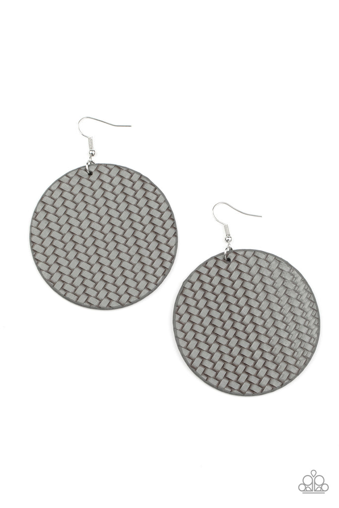 Weave Your Mark-Silver Earring-Leather-textured-Paparazzi - The Sassy Sparkle