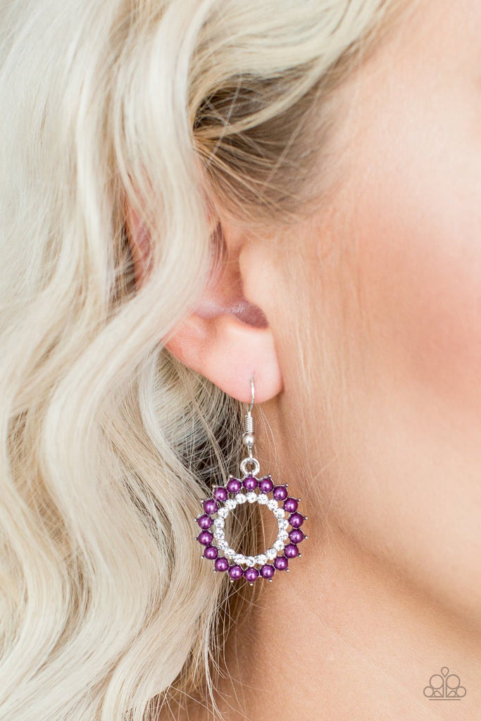 Paparazzi-Wreathed In Radiance-Purple Pearl-White Rhinestone-Earrings - The Sassy Sparkle
