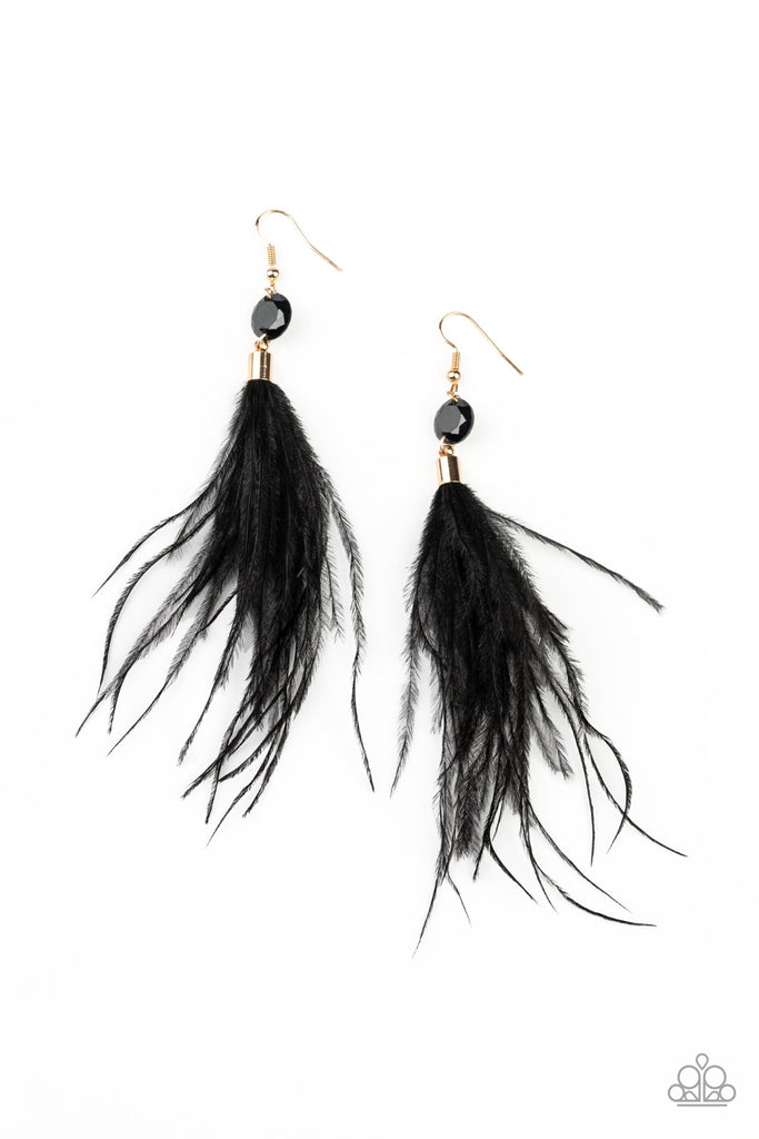 Paparazzi-Feathered Flamboyance-Gold with Black Feather Earrings - The Sassy Sparkle