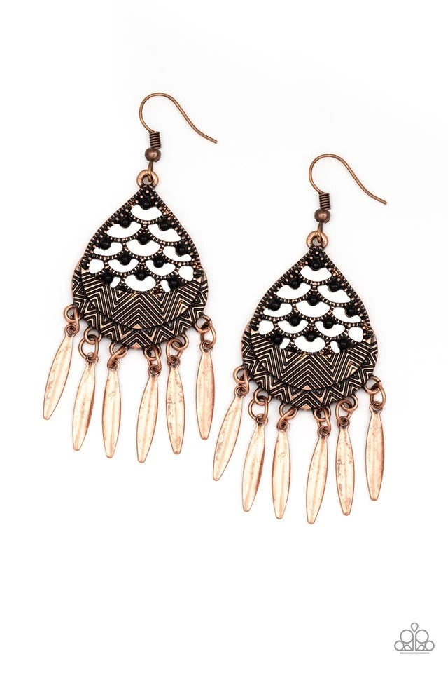 Wolf Den - Copper Earring-Paparazzi - The Sassy Sparkle