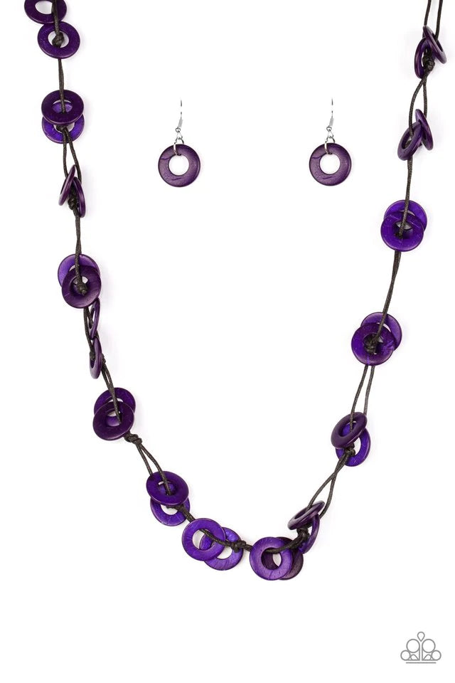 Waikiki Winds - Purple Wood Necklace-Paparazzi - The Sassy Sparkle