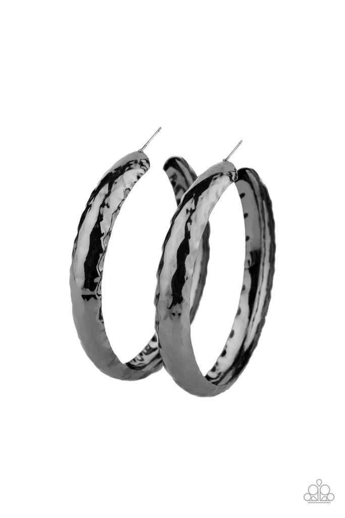 Check Out These Curves - Black Gunmetal Hoop Earring-Paparazzi - The Sassy Sparkle