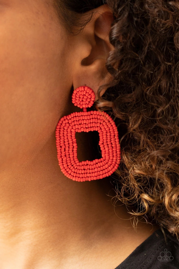 Beaded Bella - Red Earring-Paparazzi