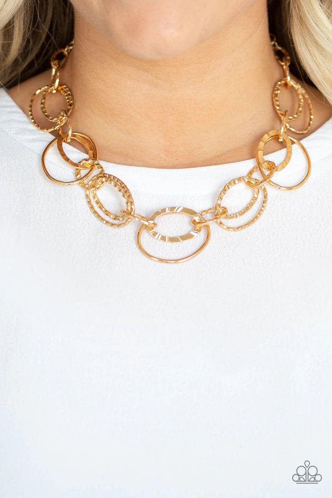 Bend OVAL Backwards - Gold Necklace-Paparazzi