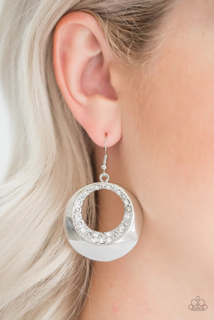 Ringed In Refinement - White Earring-Paparazzi - The Sassy Sparkle