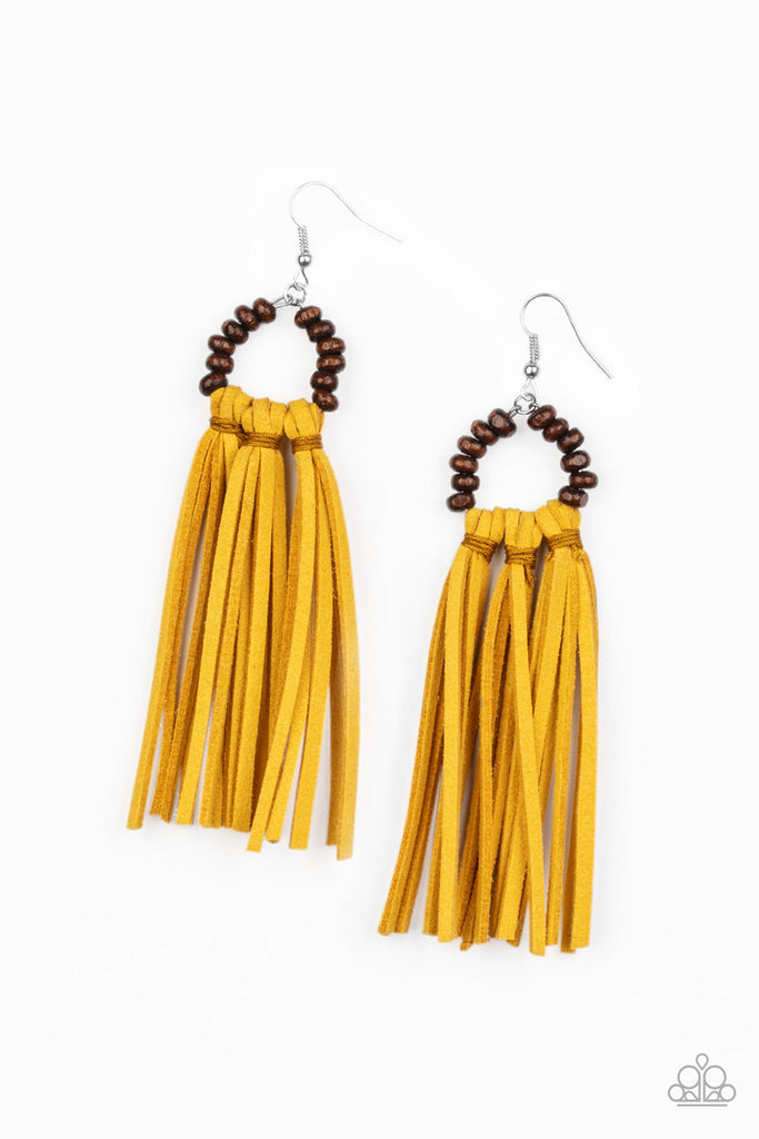 Easy To PerSUEDE-yellow earrings-$5 Paparazzi Jewelry - The Sassy Sparkle