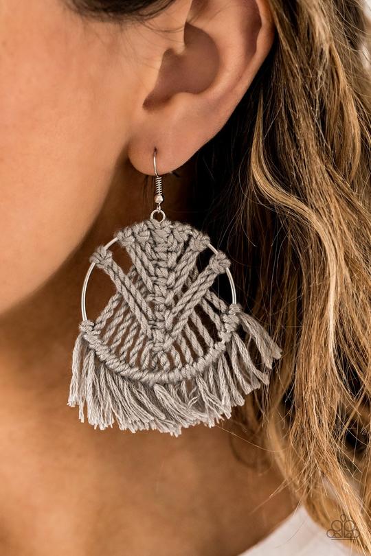 All About MACRAME - Silver Earring-Paparazzi