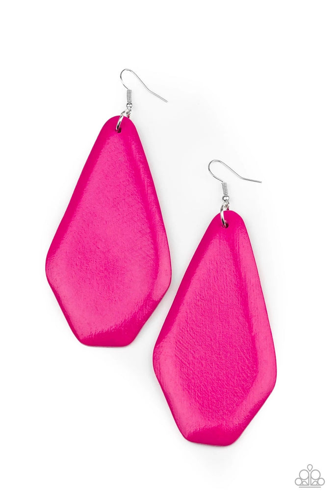 Vacation Ready - Pink Wood Earring-Paparazzi - The Sassy Sparkle