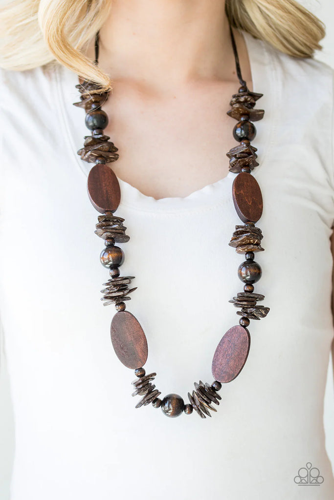 Carefree Cococay - Brown Wood Necklace-Paparazzi - The Sassy Sparkle
