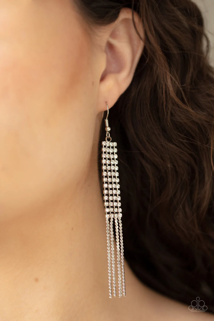 Rhinestone Romance - White Earring-Paparazzi