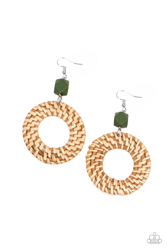 Wildly Wicker - Green Wood Earring-Paparazzi - The Sassy Sparkle
