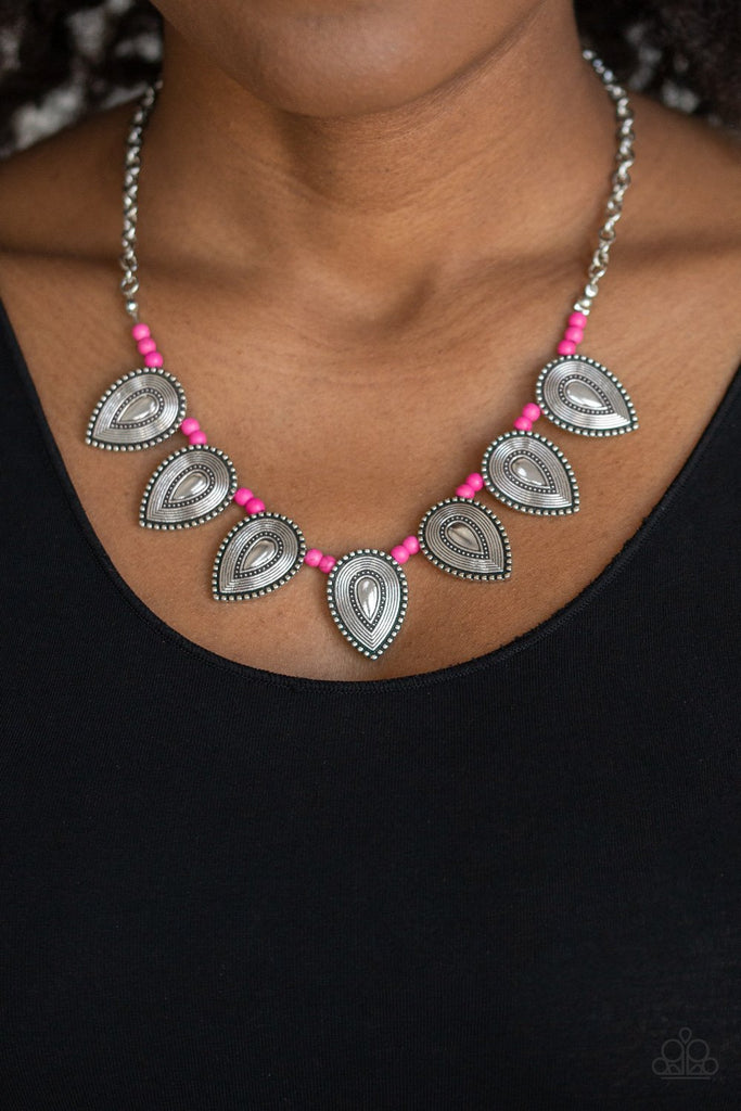 Terra Trailblazer - Pink Stone Necklace-Paparazzi