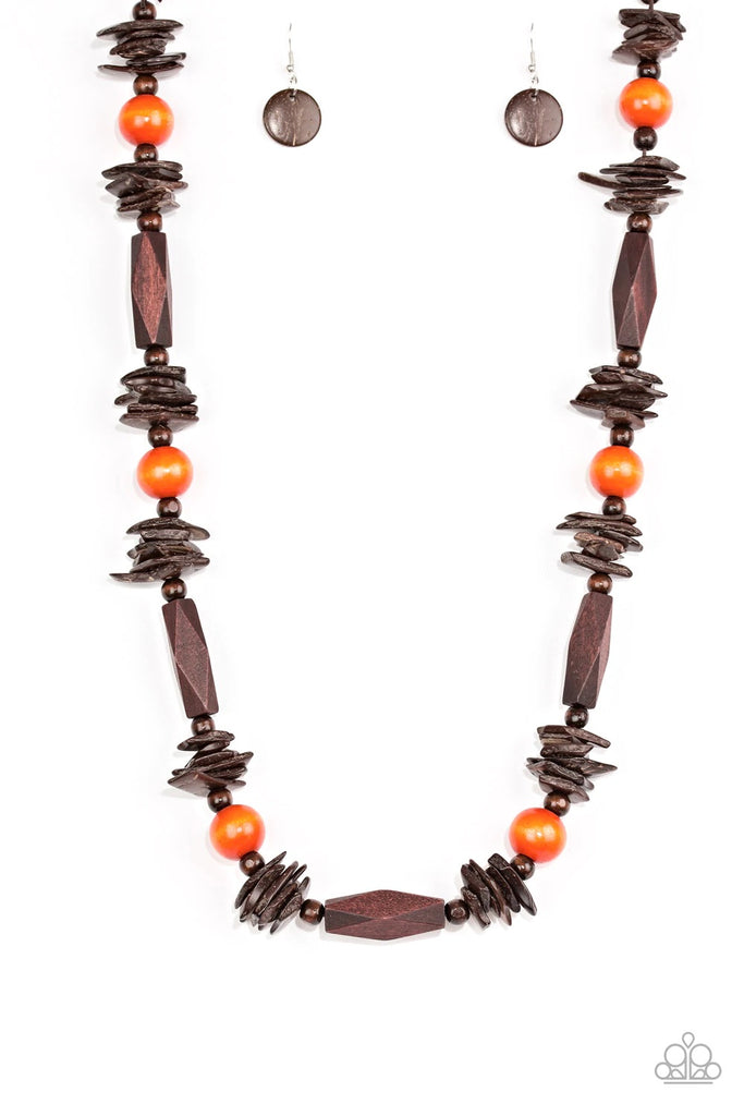 Cozumel Coast - Orange Wood Necklace-Paparazzi - The Sassy Sparkle