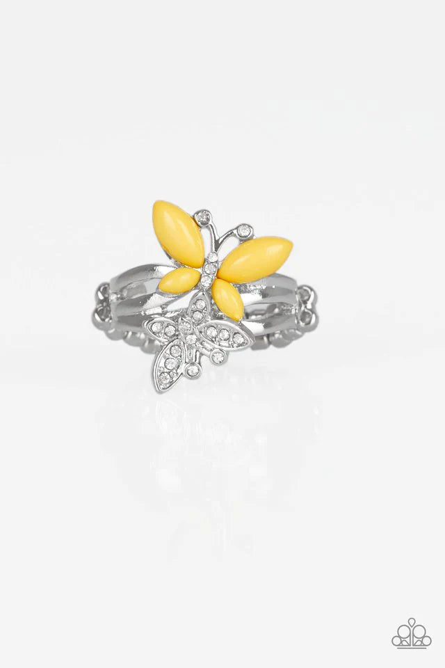 Flutter Flirt - Yellow Ring-Paparazzi - The Sassy Sparkle