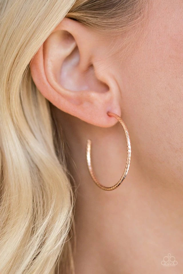 HOOP, Line, and Sinker - Rose Gold Hoop Post Earring-Paparazzi - The Sassy Sparkle