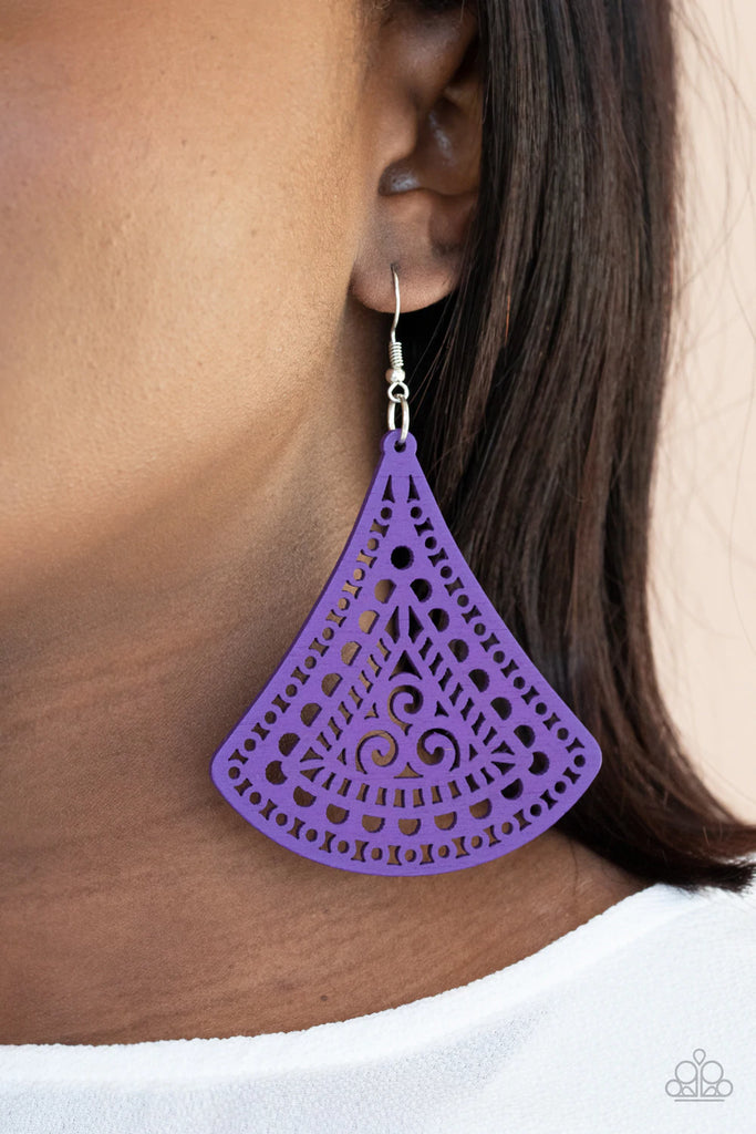 FAN to FAN - Purple Wood Earring-Paparazzi