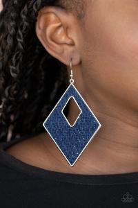 Featuring a wicker-like pattern, blue thread weaves across the front of a silver diamond-shape frame for a trendsetting look. Earring attaches to a standard fishhook fitting.  Sold as one pair of earrings.