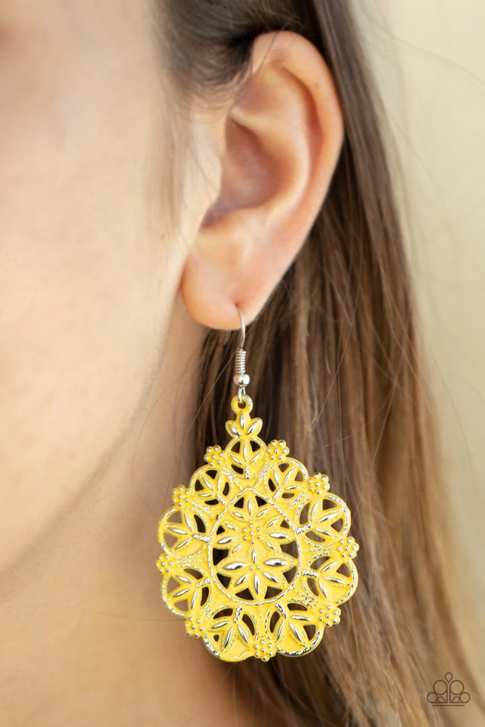 Floral Affair - Yellow Earring-Paparazzi