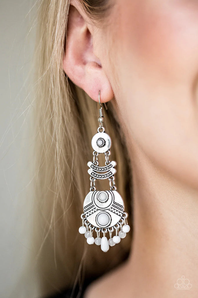 Tropic Tribe - White Earring-Paparazzi