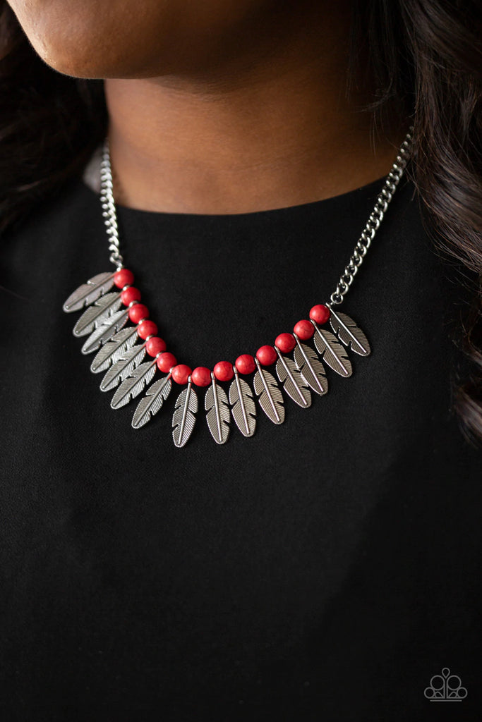 Desert Plumes - Red Stone Necklace-Paparazzi - The Sassy Sparkle