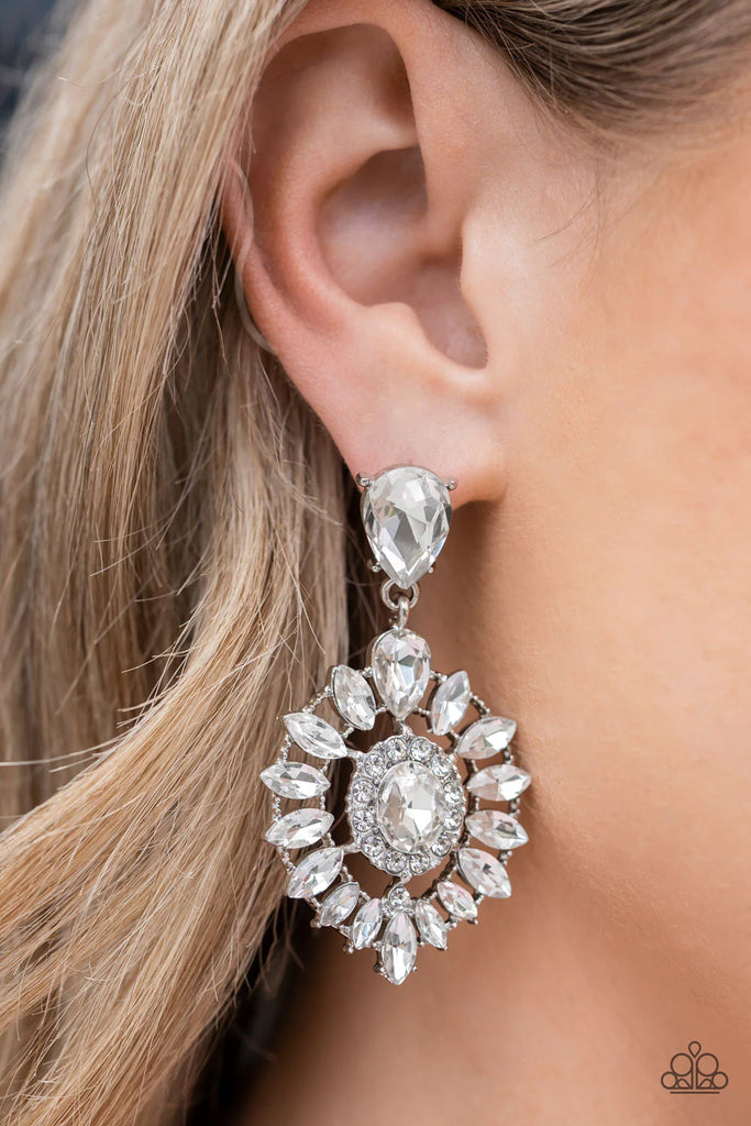 My Good LUXE Charm - White Post Earring-Life of the Party-Paparazzi - The Sassy Sparkle