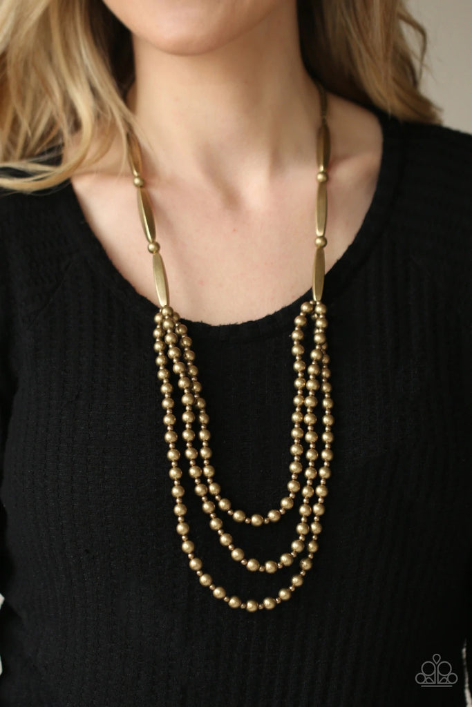 Beaded Beacon - Brass Necklace-Paparazzi