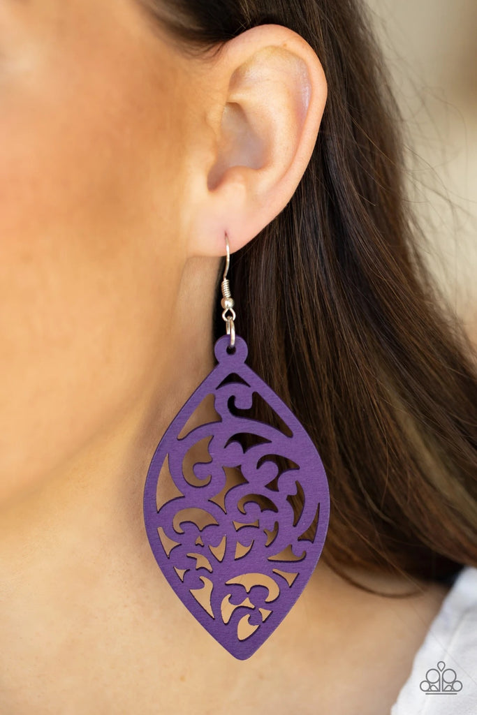 Coral Garden - Purple Wood Earring-Paparazzi