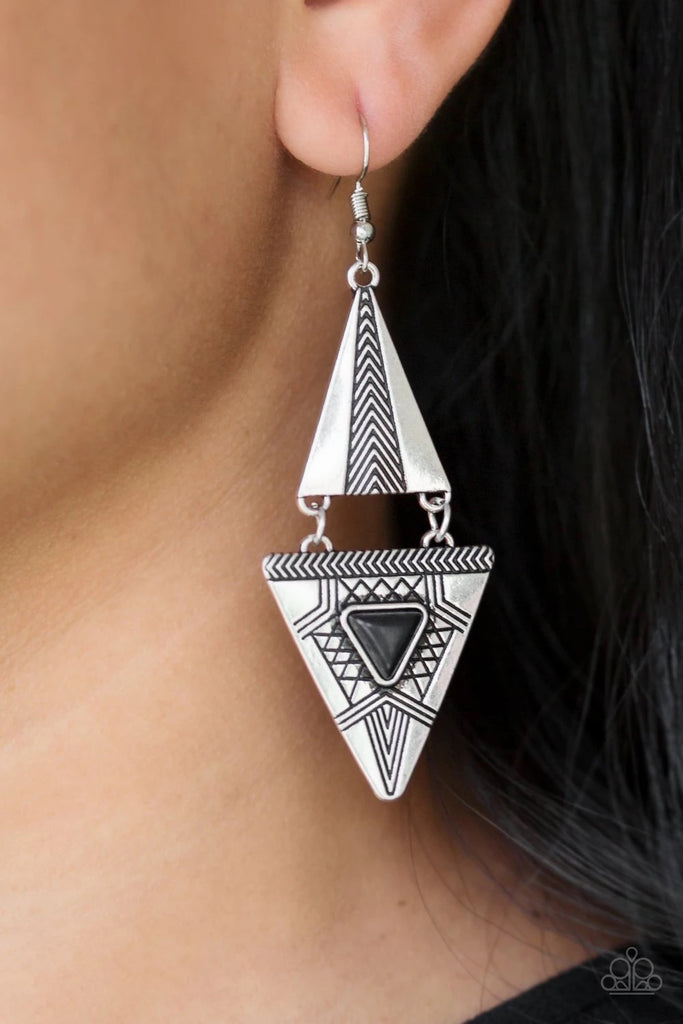 El Paso Edge - Black Stone Earring-Paparazzi