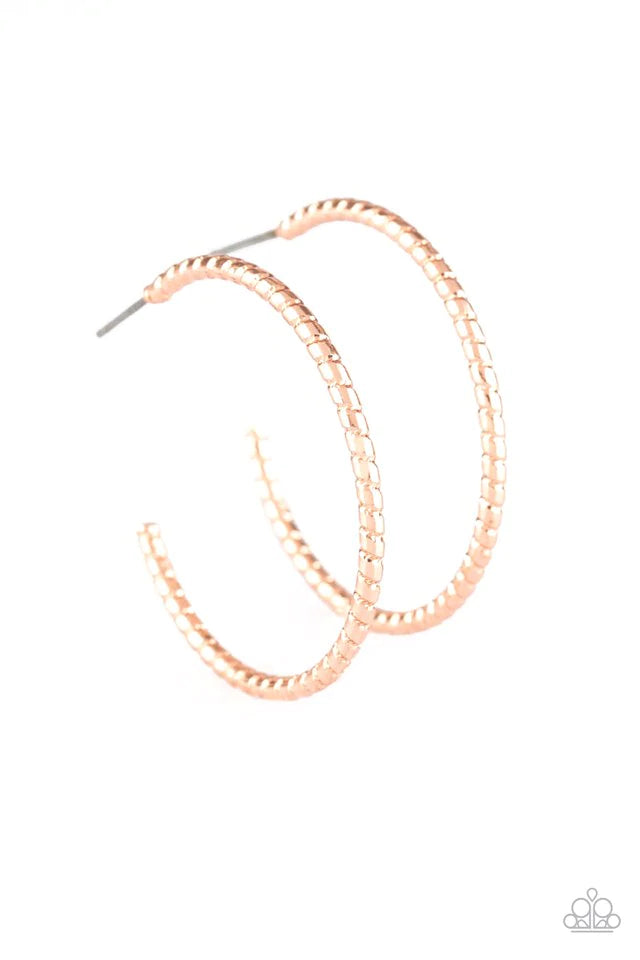 HOOP, Line, and Sinker - Rose Gold Hoop Post Earring-Paparazzi - The Sassy Sparkle