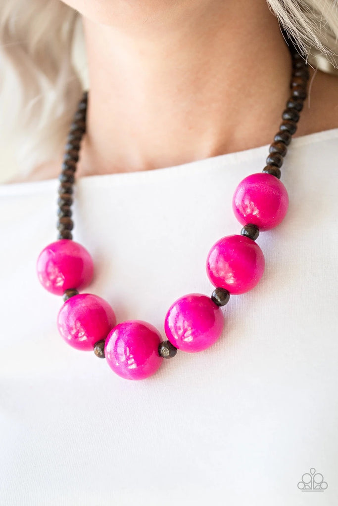 Oh My Miami - Pink Wood Necklace-Paparazzi