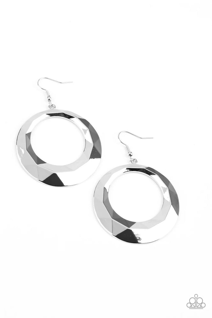 Fiercely Faceted - Silver Earring-Paparazzi - The Sassy Sparkle