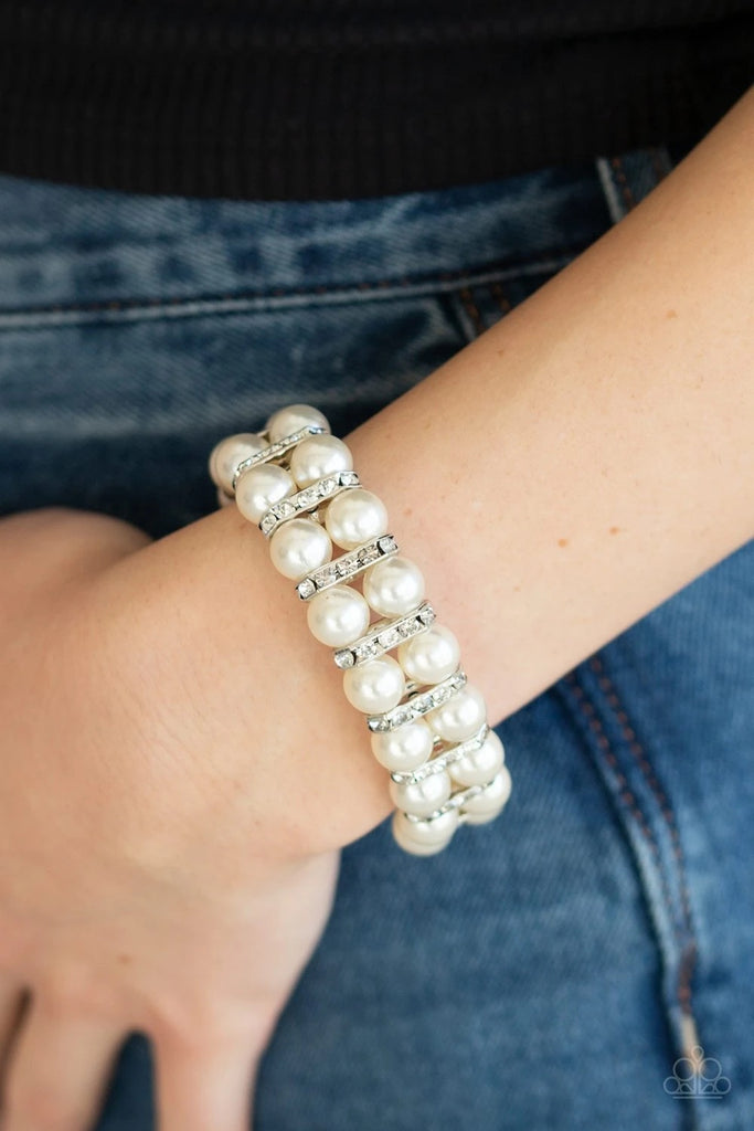 Glowing Glam - White Bracelet-Paparazzi