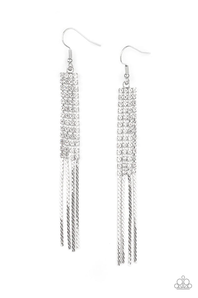 Rhinestone Romance - White Earring-Paparazzi - The Sassy Sparkle