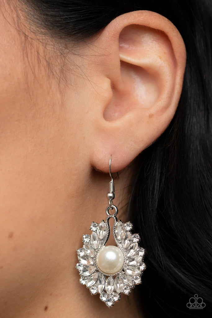 Crowns Required - White Pearl Earring-Paparazzi