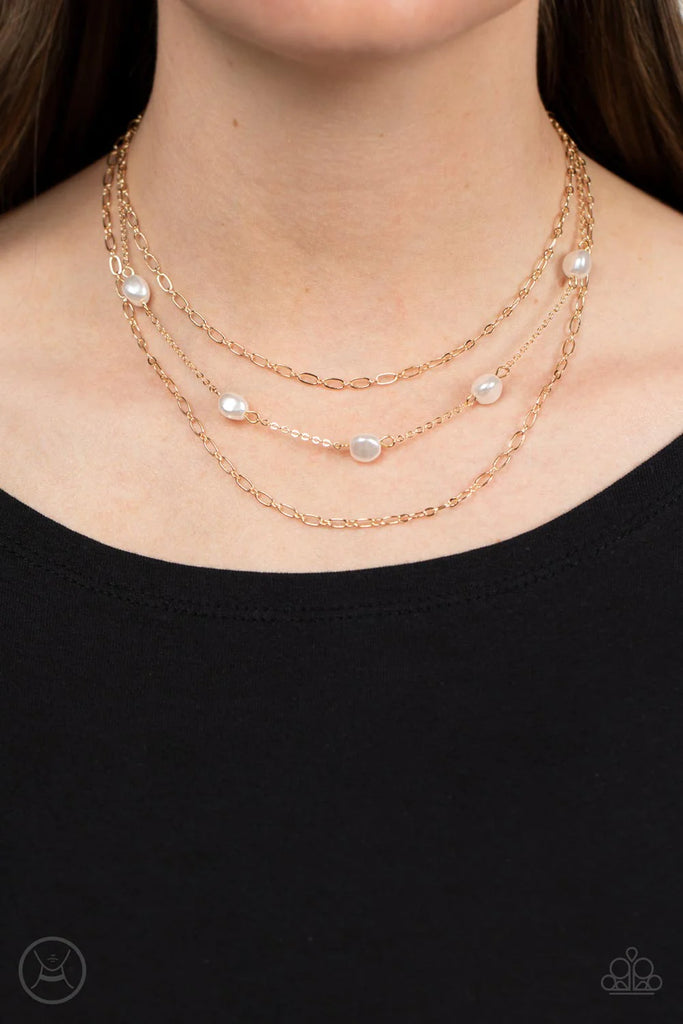 Offshore Oasis - Gold Pearl Choker Necklace-Paparazzi - The Sassy Sparkle