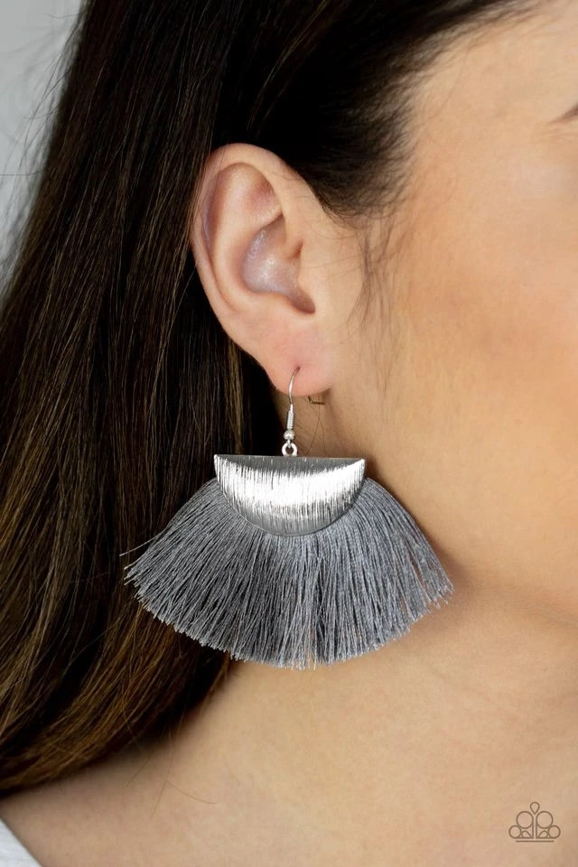 Fox Trap - Silver Fringe Earring-Paparazzi