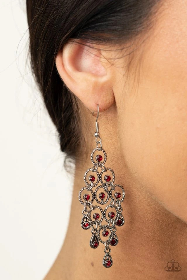 Chandelier Cameo - Red Earring-Paparazzi